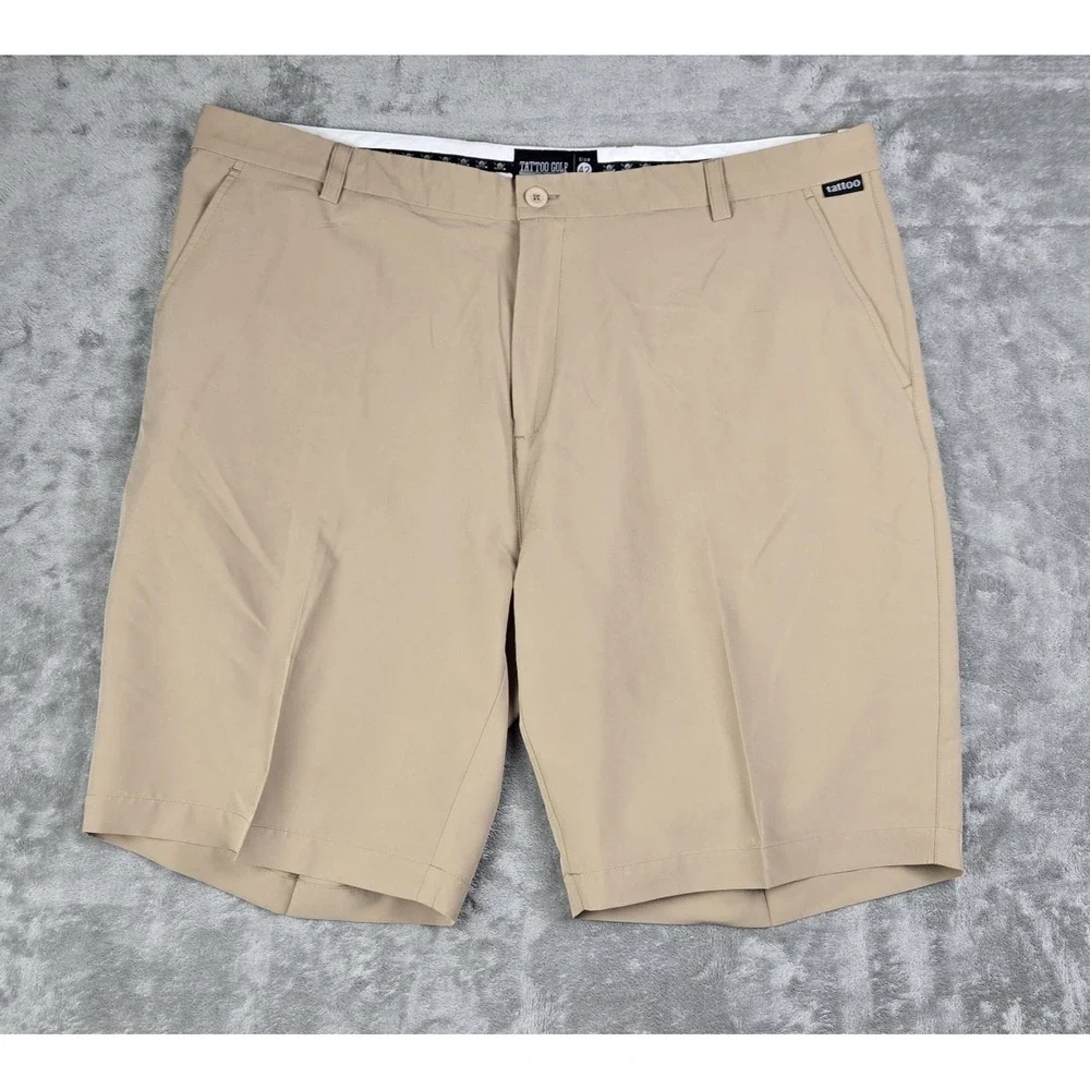 Tattoo Golf Performance Shorts Men's Size 42 Stretch Poly Beige Skull EUC